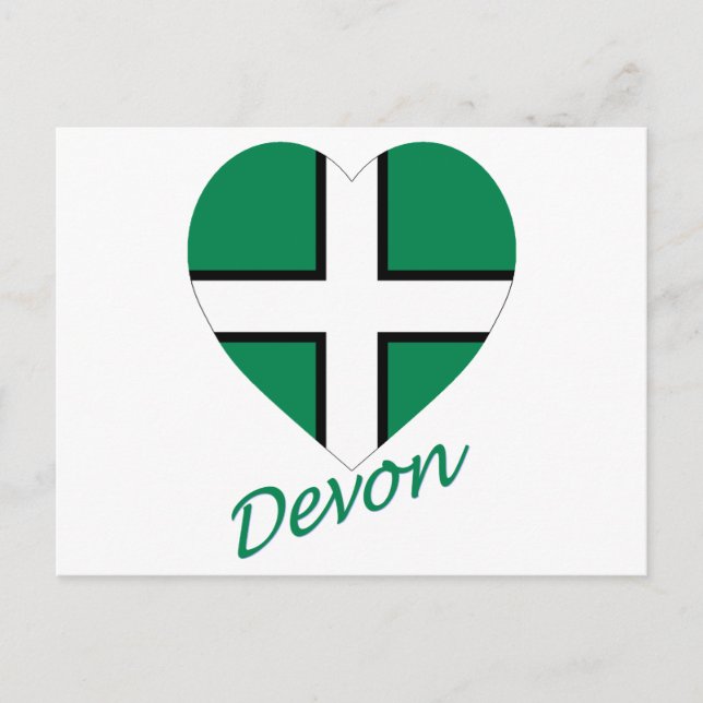 Postal Corazón de bandera Devon con nombre (Anverso)