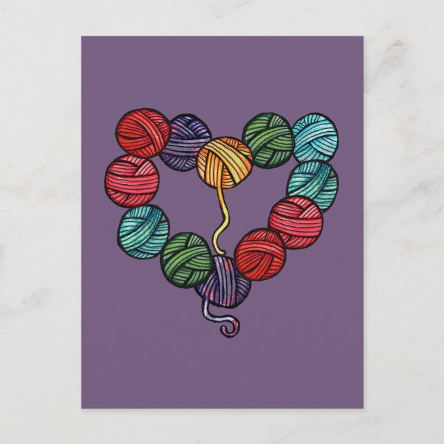 Postal Corazón de Bola de Estambre (Anverso)