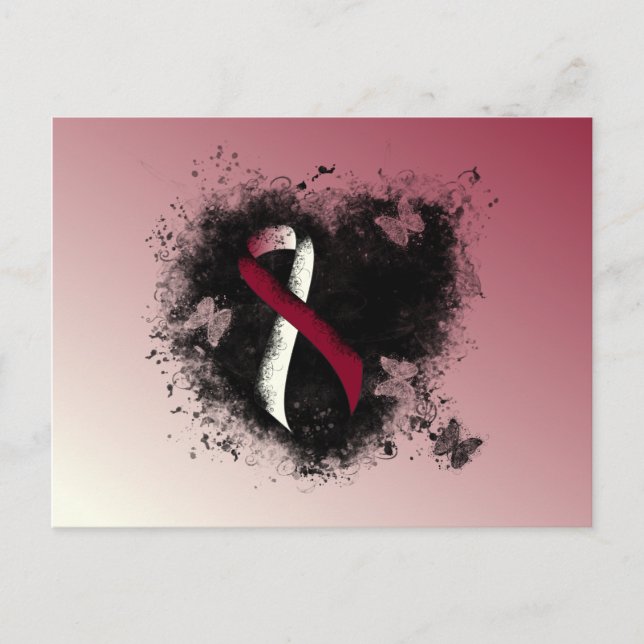 Postal Corazón de Borgoña y Cinta de Marfil (Anverso)