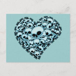 Postal Corazón de calavera azul
