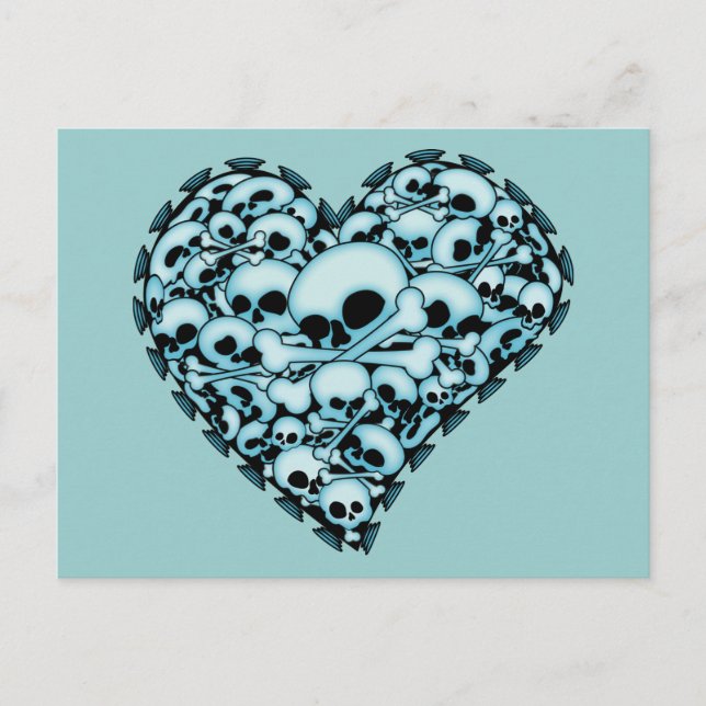 Postal Corazón de calavera azul (Anverso)