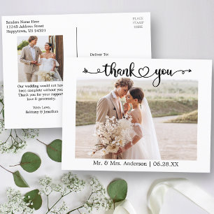Postal Corazón de Caligrafía 2 Foto Boda Agradecimiento