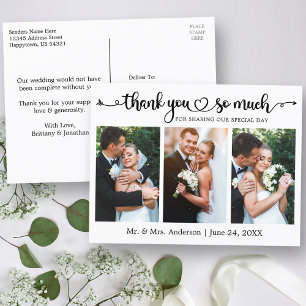 Postal Corazón de Caligrafía 3 Fotos Agradecimiento Boda