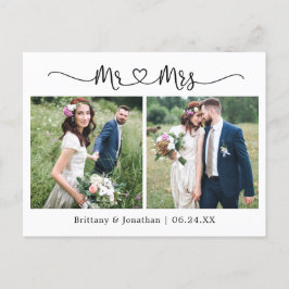 Postal Corazón de Caligrafía Boda 2 Fotos Gracias