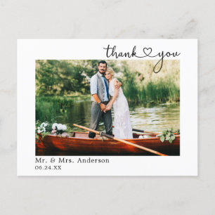 Postal Corazón de Caligrafía Foto de Boda Agradecimiento 