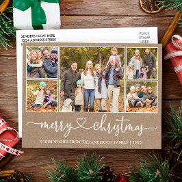 Postal Corazón de Caligrafía Navidad Kraft 5 Foto Fiesta