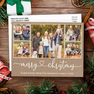 Postal Corazón de Caligrafía Navidad Kraft 5 Foto Fiesta