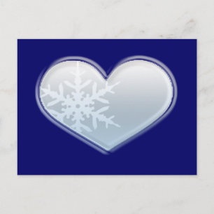 Postal corazón de copo de nieve azul