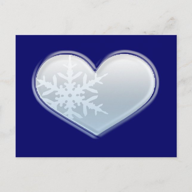 Postal corazón de copo de nieve azul (Anverso)