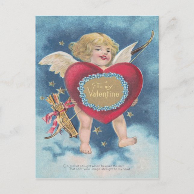 Postal Corazón de Cupido Arco Flecha Estrellas Nubes Ciel (Anverso)