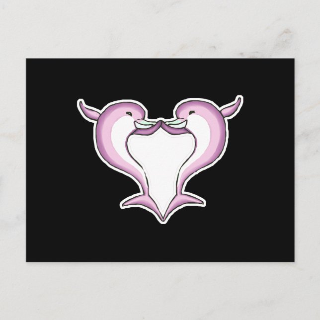 Postal corazón de delfín rosado (Anverso)