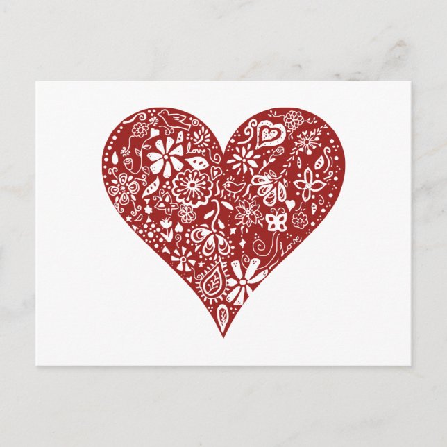 Postal Corazón de Doodle Rojo (Anverso)
