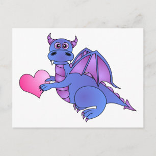 Postal Corazón de Dragón Cuto ( Azul - Rosa - Púrpura )