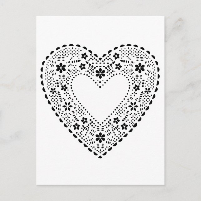 Postal Corazón de encaje blanco y negro (Anverso)