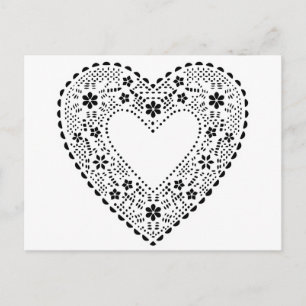 Postal Corazón de encaje blanco y negro