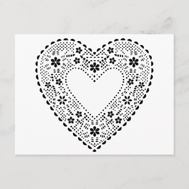Postal Corazón de encaje blanco y negro (Anverso)