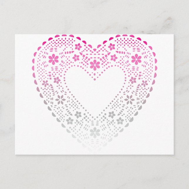 Postal Corazón de encaje de gradiente rosado (Anverso)