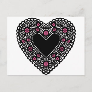 Postal Corazón de encaje negro y rosa