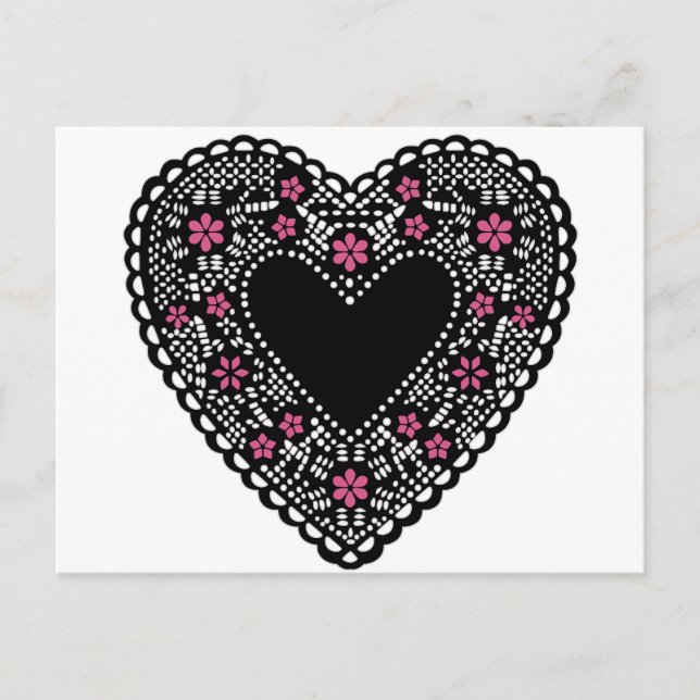 Postal Corazón de encaje negro y rosa (Anverso)