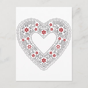 Postal Corazón de encaje rojo y blanco