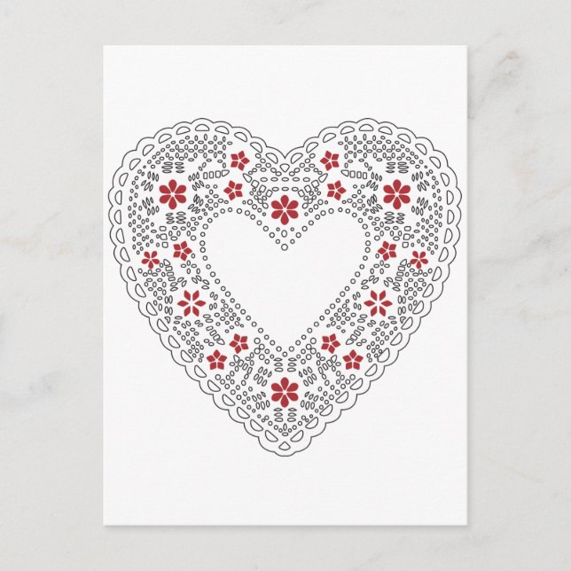 Postal Corazón de encaje rojo y blanco (Anverso)