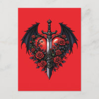 Corazón de espada gótica con alas de murciélago Ta