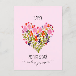 Postal Corazón de flores acuarela "Feliz Día de la Madre"