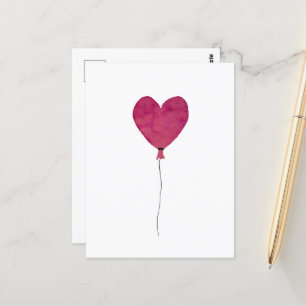 Postal Corazón de globo rosa boceto a acuarela