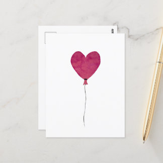 Postal Corazón de globo rosa boceto a acuarela