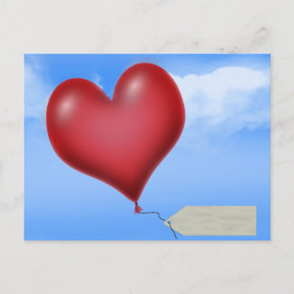Postal Corazón de Globo Único con Etiqueta de Mensaje