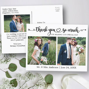 Postal Corazón de guión de caligrafía 3 Foto Boda Agradec