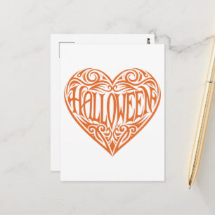Postal Corazón de Halloween, Corazón Naranja, Fiesta