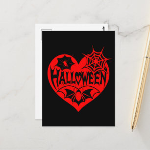 Postal Corazón de Halloween, corazón rojo con forma de te
