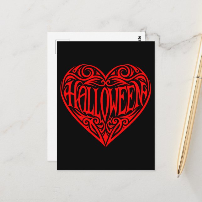 Postal Corazón de Halloween, Corazón Rojo, Fiesta (Anverso/Reverso In Situ)