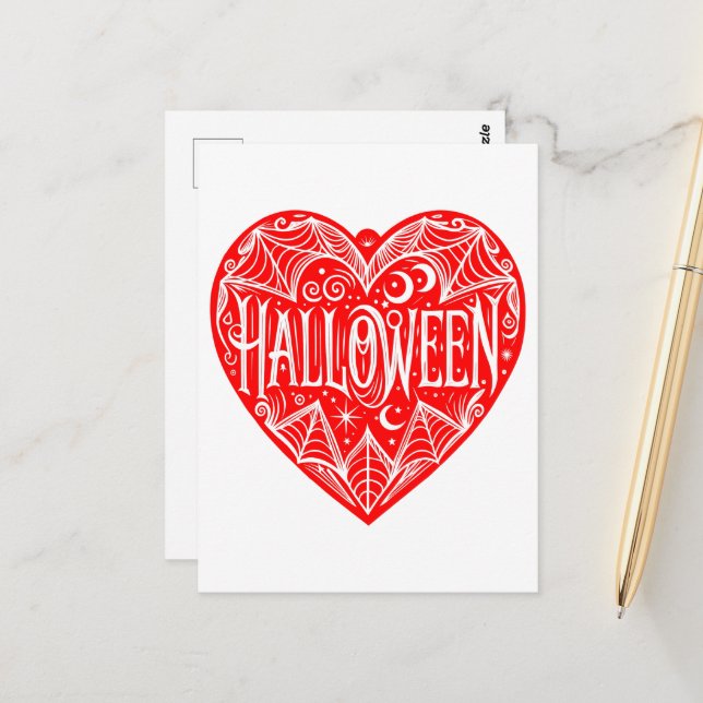 Postal Corazón de Halloween, Corazón Rojo, Fiesta (Anverso/Reverso In Situ)