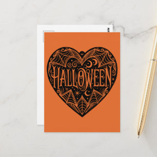 Postal Corazón de Halloween, forma de corazón negro, fest