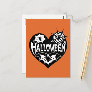 Postal Corazón de Halloween, forma de corazón negro, tela
