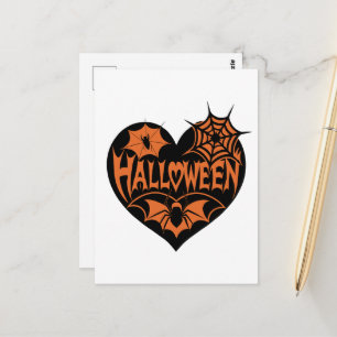 Postal Corazón de Halloween, forma de corazón negro, tela