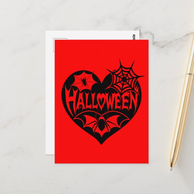 Postal Corazón de Halloween, forma de corazón negro, web  (Anverso/Reverso In Situ)