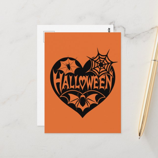 Postal Corazón de Halloween, forma de corazón negro, web  (Anverso/Reverso In Situ)