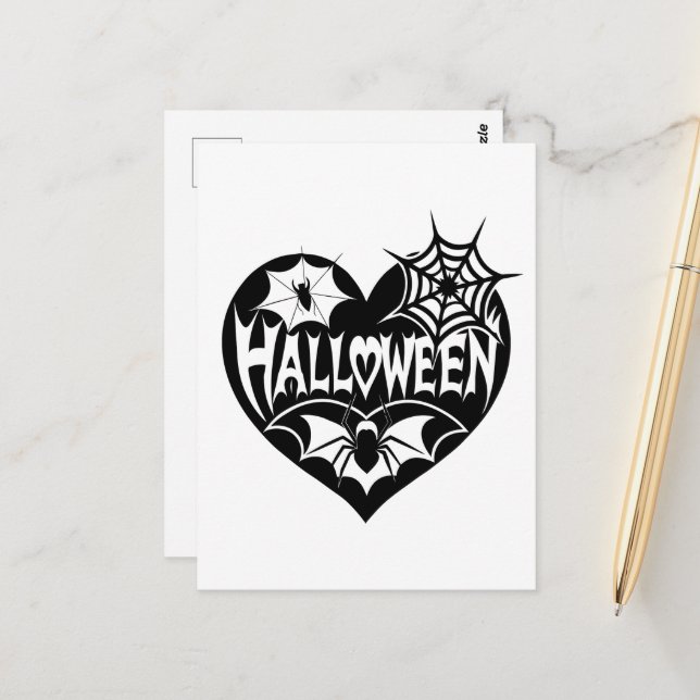Postal Corazón de Halloween, forma de corazón negro, web  (Anverso/Reverso In Situ)