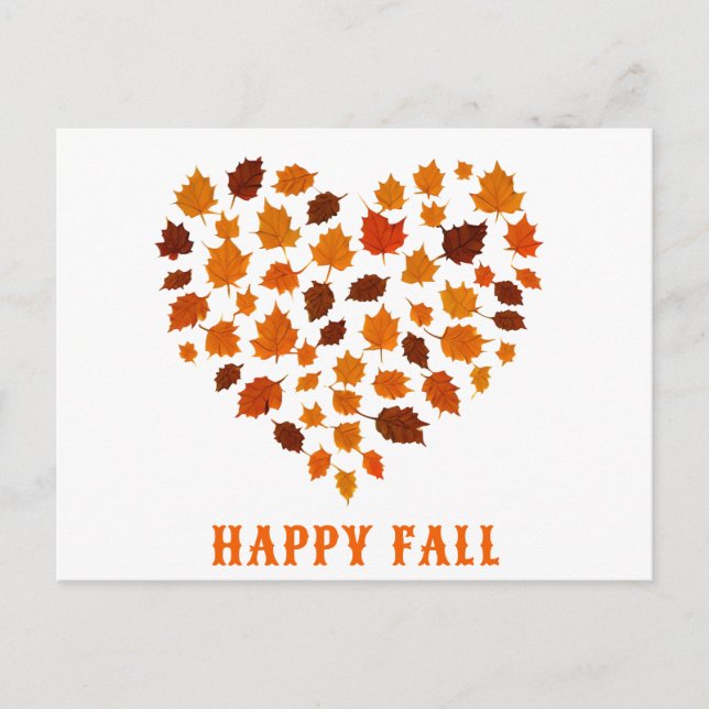 Postal Corazón de hojas de otoño de Cute Happy Fall (Anverso)