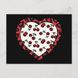 Postal Corazón de impresión de leopardo de las cerezas Ro