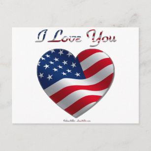 Postal Corazón de la bandera de los E.E.U.U. te amo