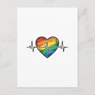 Postal Corazón de latido de arcoíris diseño de grabado vi