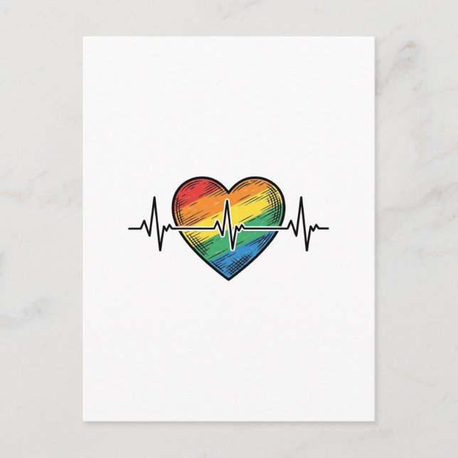 Postal Corazón de latido de arcoíris diseño de grabado vi (Anverso)