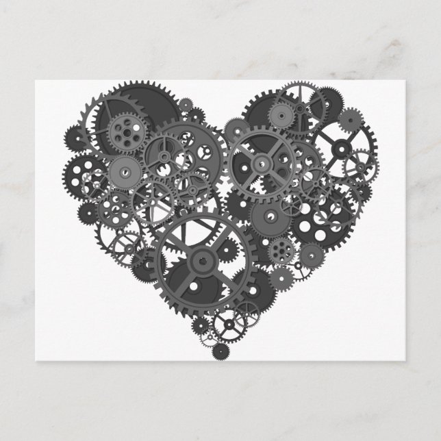Postal Corazón de los engranajes grises (Anverso)