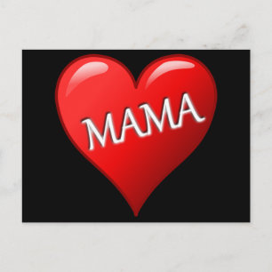 Postal Corazón de mamá roja con fondo negro