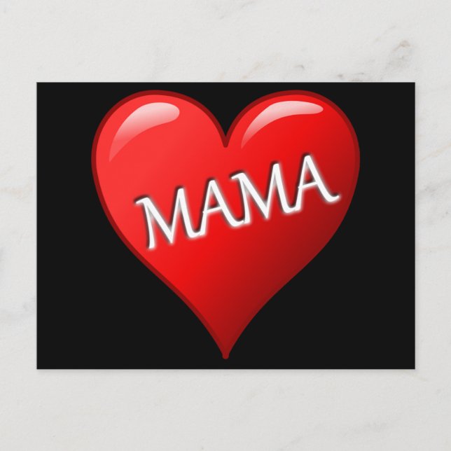 Postal Corazón de mamá roja con fondo negro (Anverso)