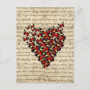 Postal Corazón de mariposa romántica vintage